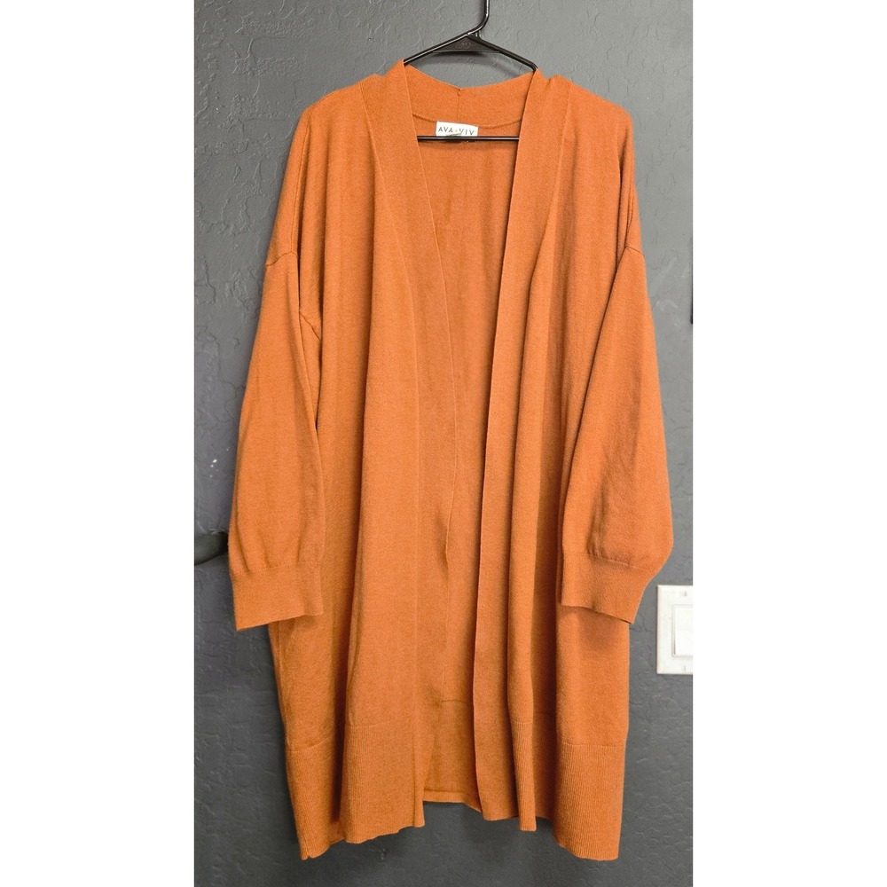 Ava & Viv Rust Orange Open Front Cardigan Sweater Plus Size 3X Burnt Orange Knit